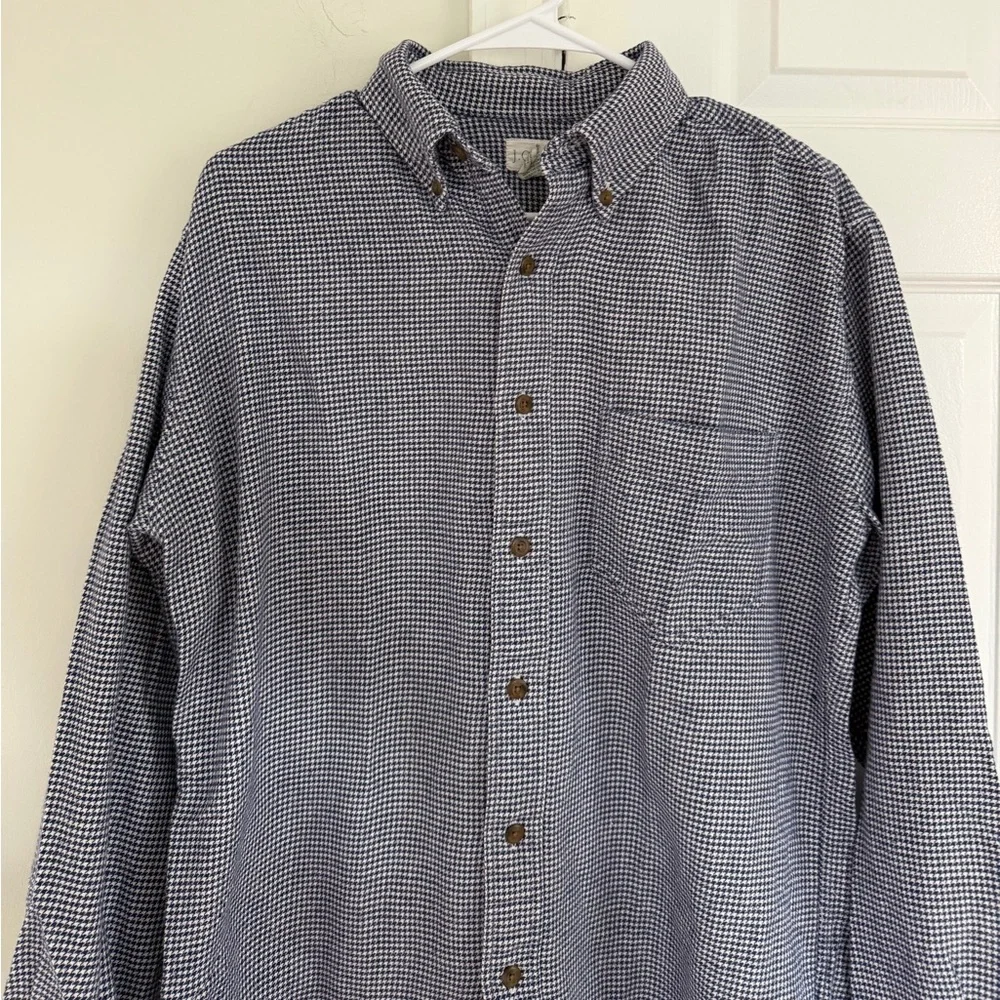 Vintage J.Crew Men’s Flannel Button Up Medium 100% Cotton Herringbone Navy